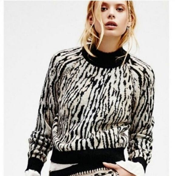 Free People Leave Me Wild Tiger Zebra Animal Print Sweater - Picture 1 of 7